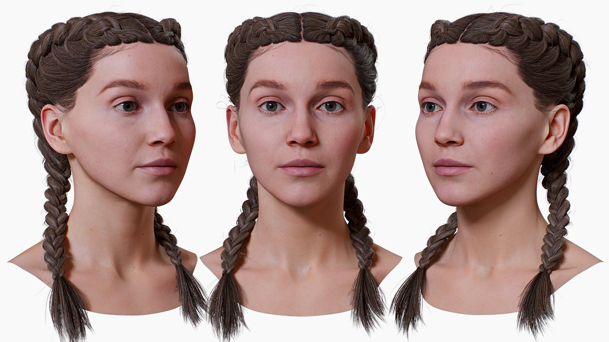 3d female head model for blender OBJ FBX and Zbrush with realistic hair